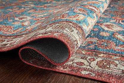 Loloi Layla Collection LAY-10 Marine/Clay 2'-0" x 5'-0" .13" Thick Accent Rug, Soft, Durable, Vintage Inspired, Distressed, Low Pile, Non-Shedding, Easy Clean, Printed, Living Room Rug