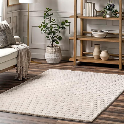 nuLOOM 5' x 8' Cozy Plush Area Rug, Machine Washable, Non-Slip, Soft Fluffy Shag Carpet for Living Room Bedroom Kids Room Nursery Home Decor, Nia Beige