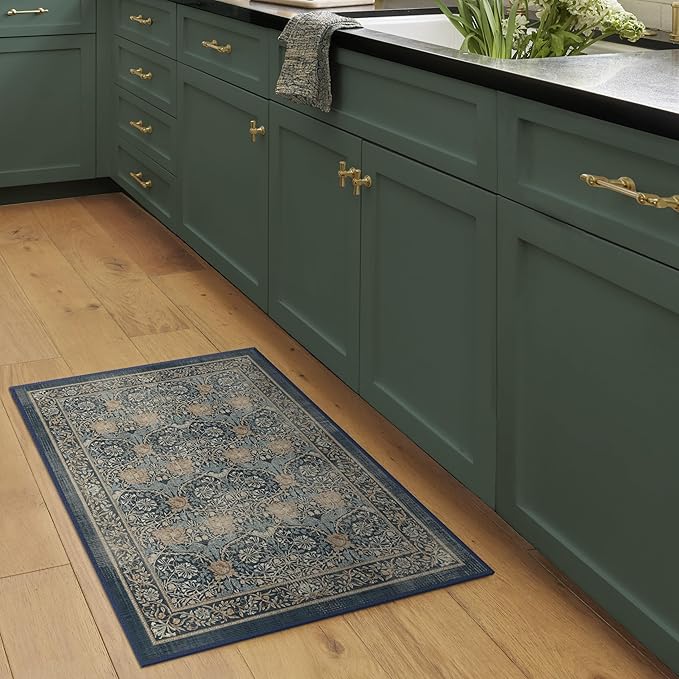 RUGGABLE x Morris & Co Machine Washable Area Rug – Honeysuckle & Tulip Blue 2x3, Stain-Resistant, Non-Slip – Small Rugs for Living Room, Bedroom, Hallway, Entryway & Bathroom–with Cushioned Pad