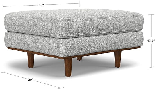 SIMPLIHOME Morrison 33-inch Wide Table Ottoman in Mist Grey Woven-Blend Fabric, Multifunctional Footrest, Coffee Table, or Extra Seating for Living Room, Mid-Century Modern Style