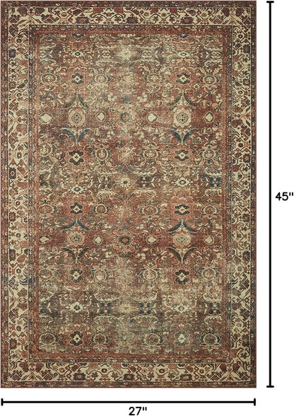 Loloi Magnolia Home by Joanna Gaines Banks Collection BAN-04 Brick/Ivory 2'-3" x 3'-9" .13" Pile Height, Machine Washable, Accent Rug