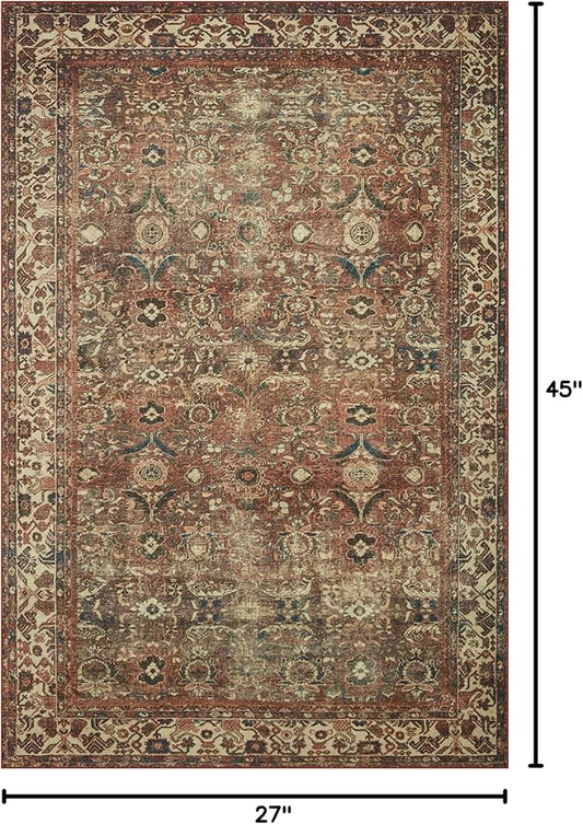 Loloi Magnolia Home by Joanna Gaines Banks Collection BAN-04 Brick/Ivory 2'-3" x 3'-9" .13" Pile Height, Machine Washable, Accent Rug