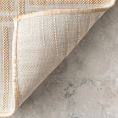 nuLOOM 10x14 Outdoor/Indoor Asha Area Rug, Tan, Casual Design with Striped Border, Stain Resistant, Highly Durable, for Patio, Balcony, Bedroom, Living Room, Dining Room, Bathroom