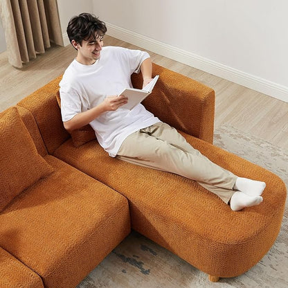 VANOMi 113" Sectional Sofa with 4 Pillows, U-Shaped 4-Seater Comfy Boucle Cloud Couch, Modern Double Chaises Lounge Sofas for Living Room, Office, Apartment (Curry-U)