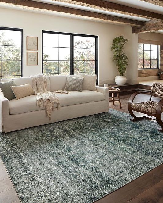 Loloi Magnolia Home by Joanna Gaines Banks Collection BAN-03 Blue/Lagoon 3'-6" x 5'-6" .13" Pile Height, Machine Washable, Accent Rug