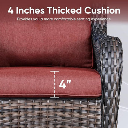10-Piece Outdoor Patio Cushion Set - Fade & Water Resistant with Removable Olefin Cover, 22x24x4 Inch Memory Foam Cushions for Wicker Sectional Sofa – Red/Buckle