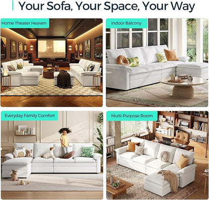 LINSY HOME Sleeper Sofa Bed, 115" Modular Sectional Sofa Bed with Double Layer Cushious, Comfy Cloud Sofa Couches for Living Room, Apartment, Home Theater, Beige