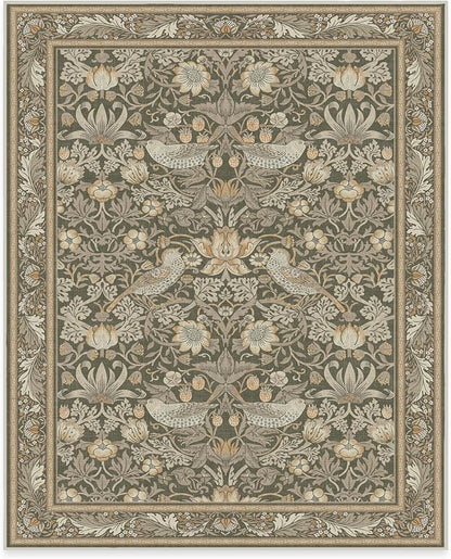 RUGGABLE x Morris & Co Machine Washable Area Rug – Strawberry Thief Stone Gold 8x10, Stain-Resistant, Non-Slip – Large Rugs for Living Room, Bedroom, Hallway, Entryway & Office–with Cushioned Pad