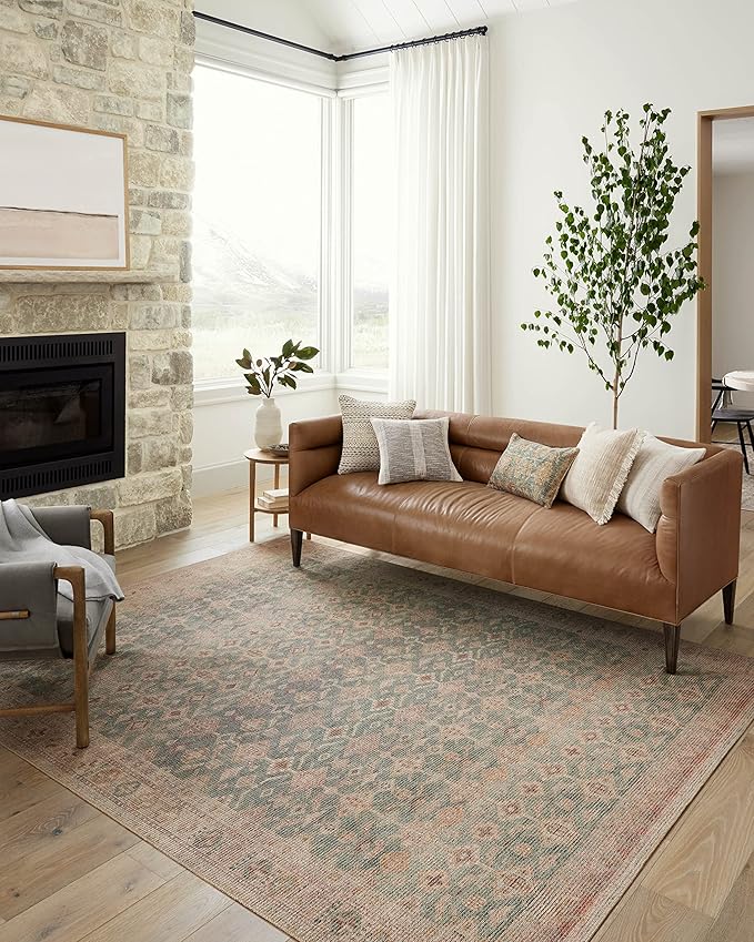 Loloi Angela Rose Aubrey Collection AUB-02 Aqua/Sand 7'-6" x 7'-6", .19" Pile Height, Round Area Rug
