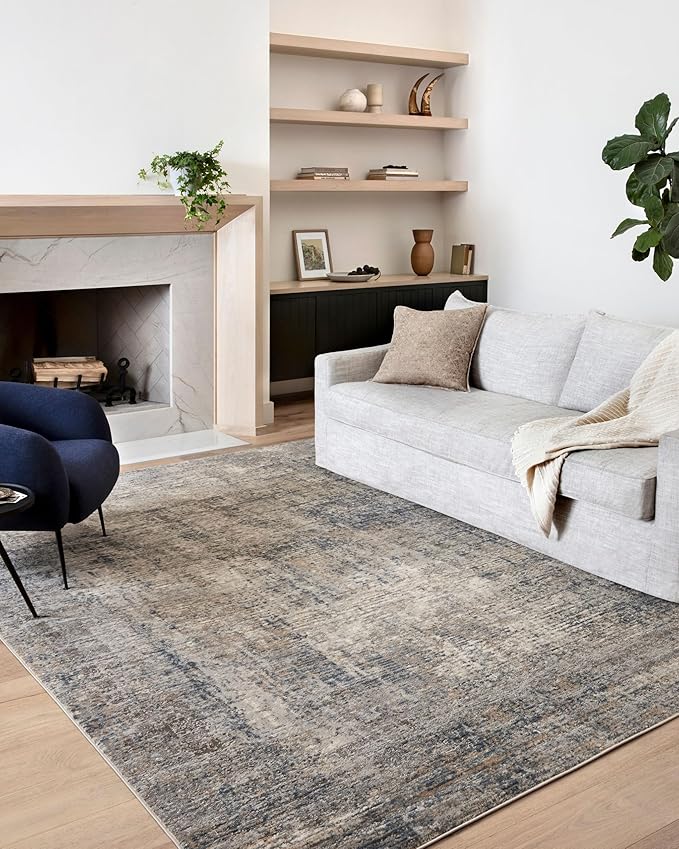 Loloi Teagan Collection TEA-05 Denim/Slate 11'-6" x 15' Area Rug, Large, Soft Neutral Rug, High-Traffic for Living Room, Bedroom, Home Office, Dining Area