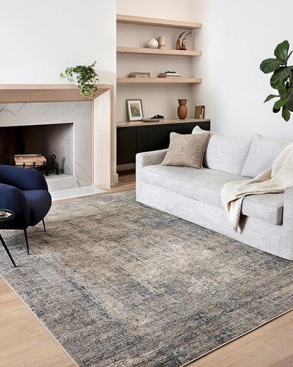 Loloi Teagan Collection TEA-05 Denim/Slate 9'-9" x 13'-6" Area Rug, Large, Soft Neutral Rug, High-Traffic for Living Room, Bedroom, Home Office, Dining Area