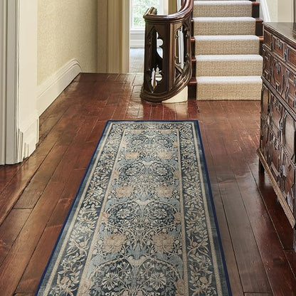RUGGABLE x Morris & Co Washable Area Rug– Honeysuckle & Tulip Blue 9x12, Stain-Resistant, Non-Slip – Large Machine Washable Rugs for Living Room, Bedroom, Hallway, Entryway & Office–with Standard Pad