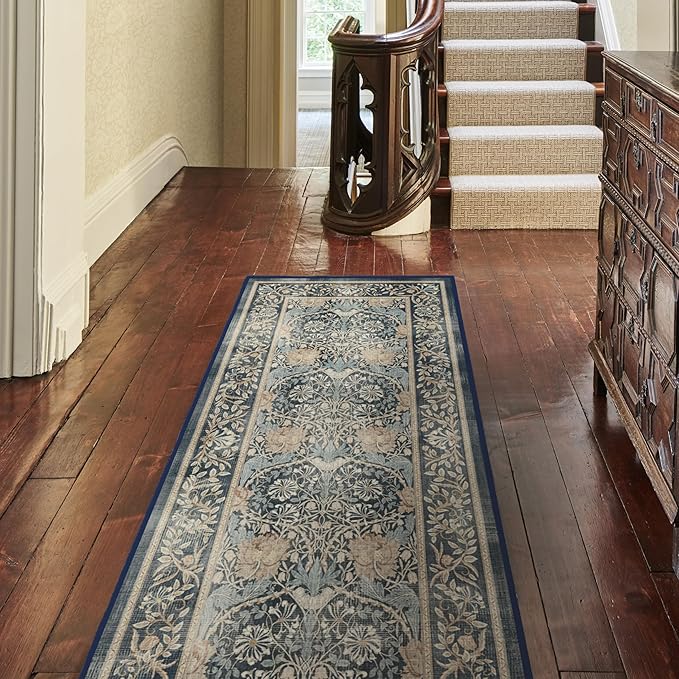 RUGGABLE x Morris & Co Washable Area Rug– Honeysuckle & Tulip Blue 5x7, Stain-Resistant, Non-Slip – Medium Machine Washable Rugs for Living Room, Bedroom, Hallway, Entryway & Office–with Standard Pad