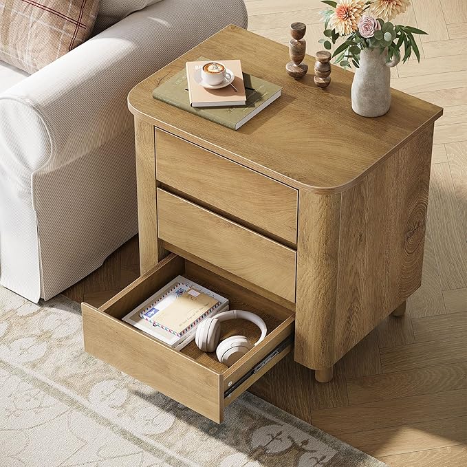 Tribesigns Modern Side Table Set 2 with 3 Drawers, 23.62" Wide End Table for Couch Sofa Living Room, Rustic Brown