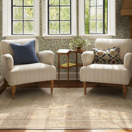RUGGABLE x Morris & Co Washable Area Rug– Pimpernel Vintage Stone 6x9, Stain-Resistant, Non-Slip – Medium Machine Washable Rugs for Living Room, Bedroom, Hallway, Entryway & Office–with Cushioned Pad