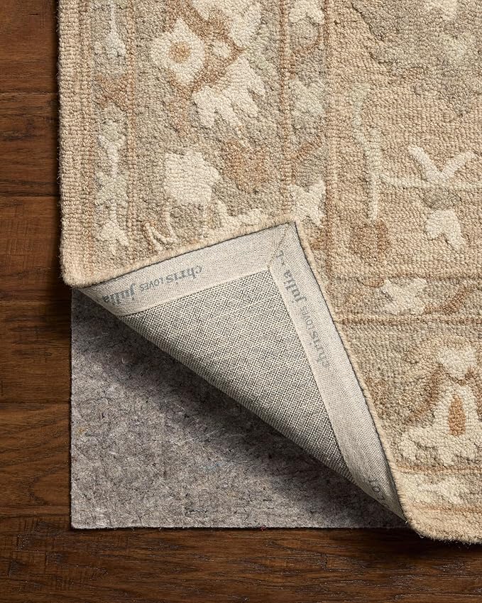 Loloi Chris Loves Julia Dorothea Collection DRT-02 Khaki/Dove 3'-6" x 5'-6" Accent Rug Wool Neutral Floral Living Room Bedroom Carpet