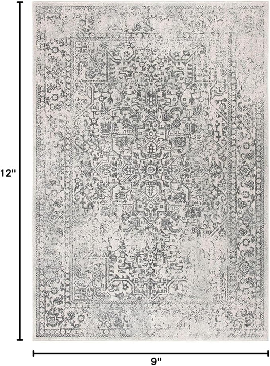 SAFAVIEH Area Rug 9x12 - Evoke Collection - Large - Ivory & Grey, Distressed Design, Non-Shedding & Easy to Clean, Ideal for Living Room, Bedroom, Dining Space (EVK256F)