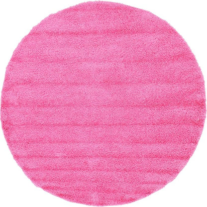 Unique Loom Solid Shag Collection Area Rug (8' Round, Taffy Pink)
