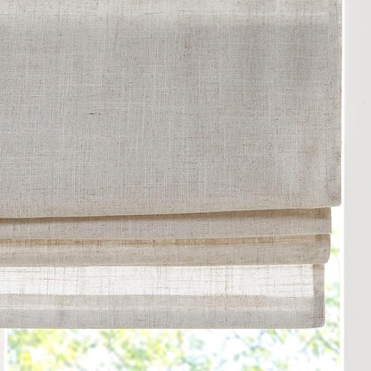 Madison Park Kyler Cordless Roman Shades - Single Panel, Lightweight Linen Blend Fabric, Natural Design, Easy Installation, Light Filtering Window Blind, Bedroom, Living Room Decor 27"W x 64"H Natural