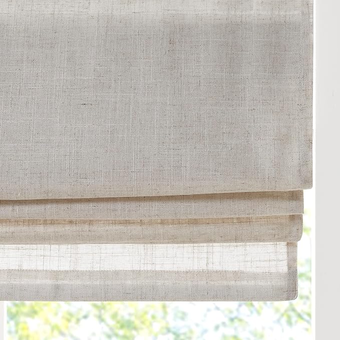 Madison Park Kyler Cordless Roman Shades - Single Panel, Lightweight Linen Blend Fabric, Natural Design, Easy Installation, Light Filtering Window Blind, Bedroom, Living Room Decor 34"W x 64"H Natural