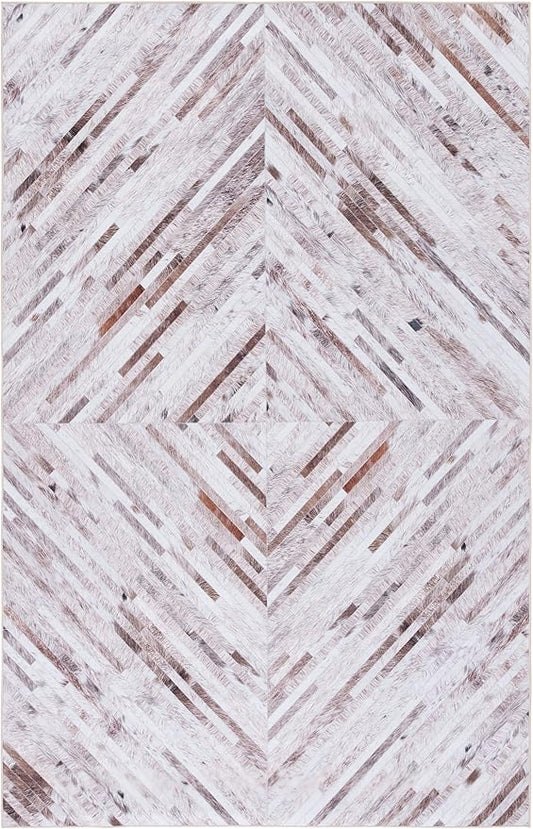 SAFAVIEH Washable Rug Faux Hide Collection - 9' x 12', Beige & Brown, Slip Resistant, Western Rustic Decor, Printed Pattern, Ideal for Living Room, Bedroom, Home Office, Dining Space (FAH526A)