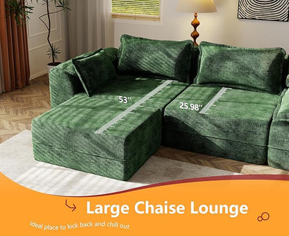 Hobestluk 120" Cloud Modular Sectional Couch 3-Seater Sofa with Ottomans U Shaped Couch Deep Seat Sofa with Removable Cover Large Sofa for Living Room (Green, 3-Seater Sofa with Two Ottomans)