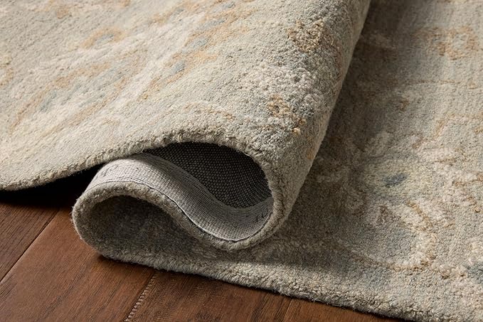 Loloi Chris Loves Julia Dorothea Collection DRT-01 Stone/Multi 7'-9" x 9'-9" Area Rug Wool Neutral Floral Living Room Bedroom Carpet