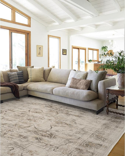 RUGGABLE Washable Vintage Area Rug – Sarrah Hazel 8x10, Stain-Resistant, Non-Slip – Large Machine Washable Rugs for Living Room, Bedroom, Hallway, Entryway & Office–with Standard Pad