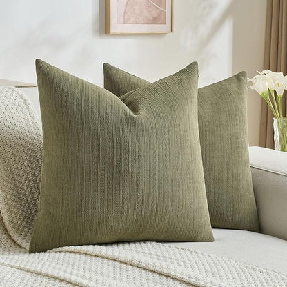 FUTEI Olive Green Decorative Throw Pillow Covers 24x24 Inch Set of 2,Soft Cozy Wheat Ear Striped Patterns European Cushion Cases,Modern Home Decor for Couch Bed Living Room