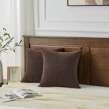 GAWAMAY Decorative Square Throw Pillow Covers 18x18 Inch Set of 2, Super Soft Chenille Pillows Cover Fall Pillowcase for Living Room Bedroom Sofa Couch Cushion Cover Coffee 45x45cm (No Inserts)