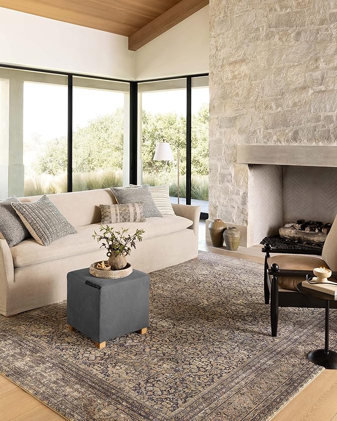 Loloi Amber Lewis Morgan Collection MOG-03 Denim/Multi 7'-3" x 9'-3" 38" Thick Area Rug feat. CloudPile, Neutral, Room Décor, Vintage Inspired, Livingroom, Bedroom, Dining Area