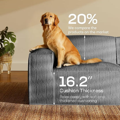 Marsail Modular Sectional Sofa, 142" U-Shaped Modular Sectional Couch with Deep Seat, Freely Combinable Sectional Clound Sofa for Living Room, No Assembly, Plush Corduroy Fabric, Grey