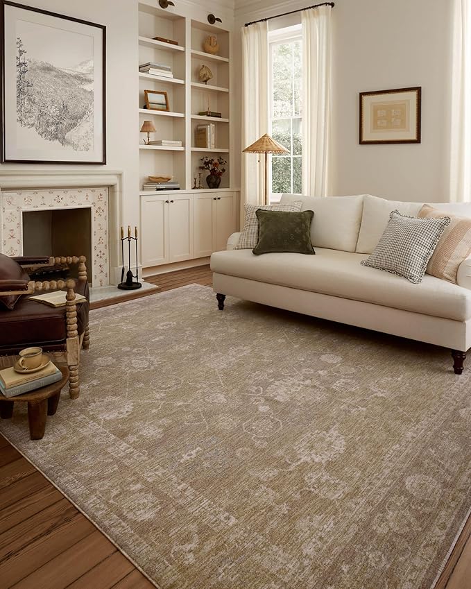Loloi Chris Loves Julia Louisa Collection LOI-04 Taupe/Gold 5'-3" x 5'-3", .38" Pile Height, Round Area Rug