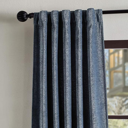 Martha Stewart Naples Chenille Solid Back Tab Window Curtain Panel Pair, 84", Navy