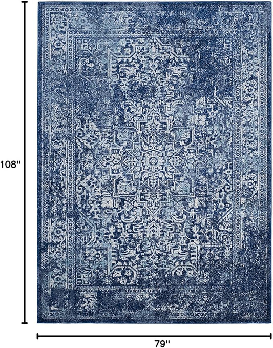 SAFAVIEH Evoke Collection Area Rug - 6'7" x 9', Navy & Ivory, Distressed Design, Non-Shedding & Easy to Clean, Ideal for Living Room, Bedroom, Dining Space (EVK256A)