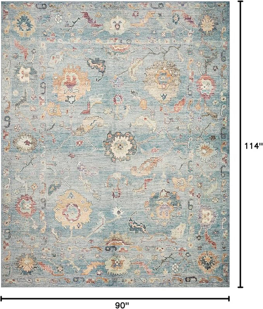 Loloi Margot Collection MAT-06 Denim/Multi 7'-6" x 9'-6" Area Rug feat. CloudPile, No-Shed Easy Clean Large Patterned Area Rug for Living Room, Bedroom, Dining Area