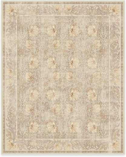 RUGGABLE x Morris & Co Washable Area Rug – Pimpernel Vintage Stone 8x10, Stain-Resistant, Non-Slip – Large Machine Washable Rugs for Living Room, Bedroom, Hallway, Entryway & Office–with Standard Pad