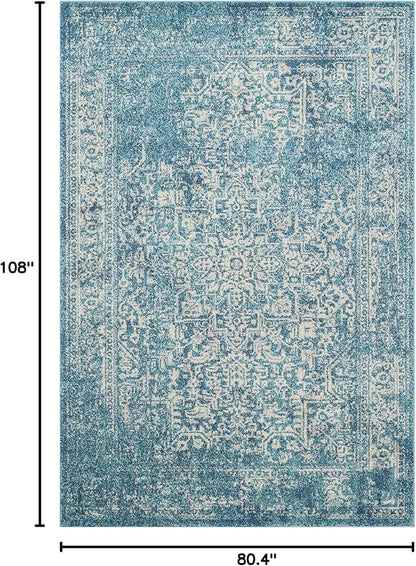 SAFAVIEH Evoke Collection 6'7" x 9' Blue/Ivory EVK256C Oriental Distressed Non-Shedding Living Room Bedroom Dining Home Office Area Rug