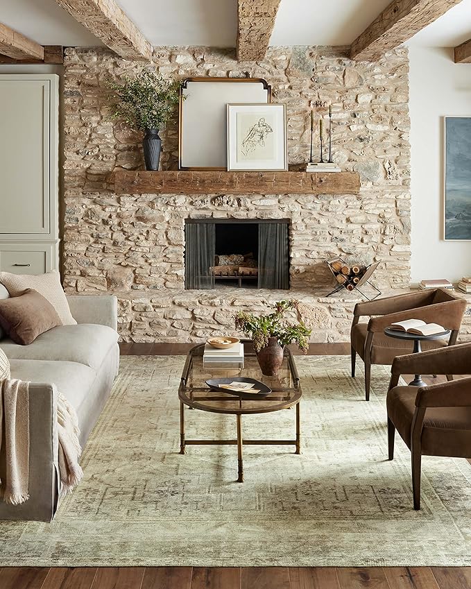 Loloi Magnolia Home by Joanna Gaines Banks Collection BAN-06 Natural/Granite 7'-6" x 9'-6", .13" Pile Height, Machine Washable, Area Rug