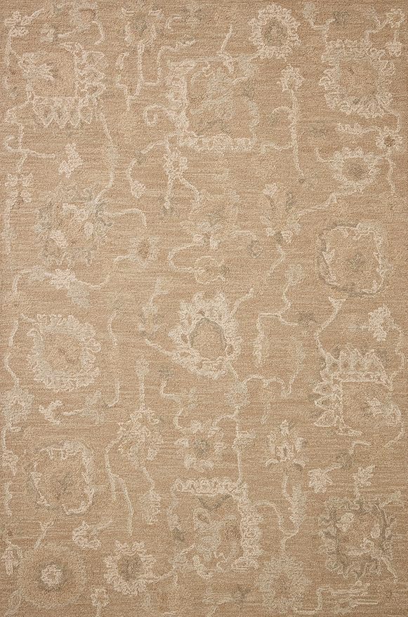 Loloi Chris Loves Julia Dorothea Collection DRT-01 Sand/Pebble 2'-3" x 3'-9" Accent Rug Wool Neutral Floral Living Room Bedroom Carpet