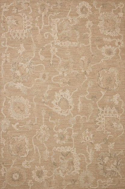 Loloi Chris Loves Julia Dorothea Collection DRT-01 Sand/Pebble 2'-3" x 3'-9" Accent Rug Wool Neutral Floral Living Room Bedroom Carpet