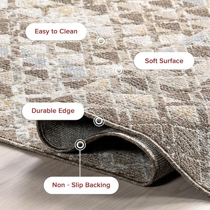 nuLOOM Carley Machine Washable Geometric Area Rug - 6 Round Machine Washable Area Rug Farmhouse Beige/Ivory Rugs for Living Room Bedroom Dining Room Kitchen