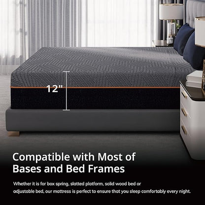 EGOHOME 12 Inch Twin Memory Foam Mattress for Back Pain, Cooling Copper Gel Bed in a Box, Foam Made in USA, CertiPUR-US Certified, Therapeutic Medium Firm, Daybed 38x75x12 Black