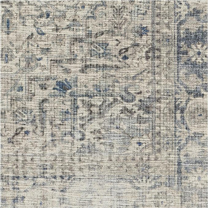 RUGGABLE Washable Vintage Area Rug – Kamran Blue Quartz 4x6, Stain-Resistant, Non-Slip – Medium Machine Washable Rugs for Living Room, Bedroom, Hallway, Entryway & Office–with Standard Pad
