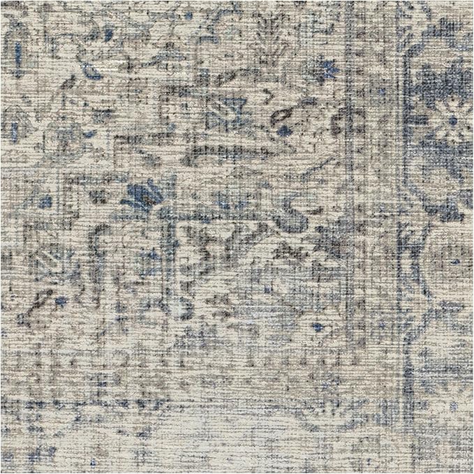 RUGGABLE Washable Vintage Area Rug – Kamran Blue Quartz 4x6, Stain-Resistant, Non-Slip – Medium Machine Washable Rugs for Living Room, Bedroom, Hallway, Entryway & Office–with Cushioned Pad