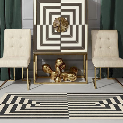 RUGGABLE x Jonathan Adler Machine Washable Modern Area Rug – Op Art Charcoal 5x7, Stain-Resistant, Non-Slip – Medium Rugs for Living Room, Bedroom, Hallway, Entryway & Office–with Standard Pad