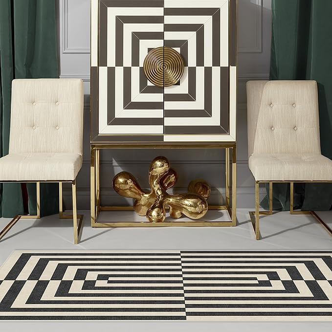 RUGGABLE x Jonathan Adler Machine Washable Modern Area Rug – Op Art Charcoal 8x10, Stain-Resistant, Non-Slip – Large Rugs for Living Room, Bedroom, Hallway, Entryway & Office–with Standard Pad