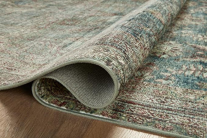 Loloi Magnolia Home by Joanna Gaines Banks Collection BAN-01 Ocean/Spice 2'-6" x 7'-6", .13" Pile Height, Machine Washable, Runner Rug