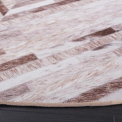 SAFAVIEH Washable Rug Faux Hide Collection - 6' Round, Beige & Brown, Slip Resistant, Western Rustic Decor, Printed Pattern, Ideal for Living Room, Bedroom, Home Office, Dining Space (FAH526A)