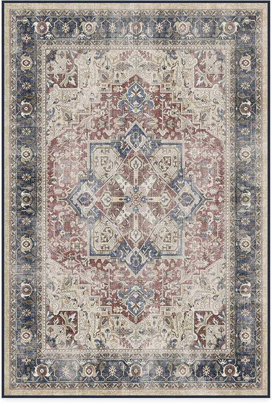 RUGGABLE Washable Area Rug – Kamran Royal Blue 4x6, Stain-Resistant, Non-Slip – Medium Machine Washable Rugs for Living Room, Bedroom, Hallway, Entryway & Office–with Cushioned Pad